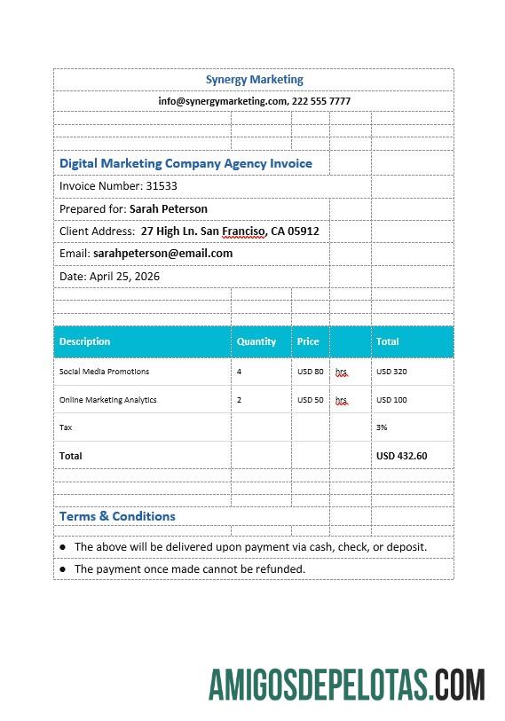 em branco Modelo de fatura de agência de empresa de marketing digital